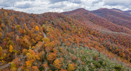 Poster - Scenic Autumn Drive on the southern portion of the Blue Ridge Parkway in North Carolina Mountains