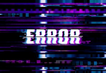 Aufkleber - Error page with glitch effect, vector abstract background, no signal screen with glitched random elements on black backdrop. Vintage poster with digital noise distortion, messy and noisy pixel pattern