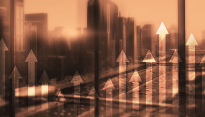 Wall Mural - Double exposure Arrows Up Modern City Concept 2021