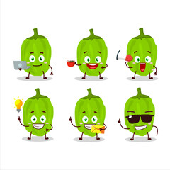 Poster - Green habanero cartoon character with various types of business emoticons