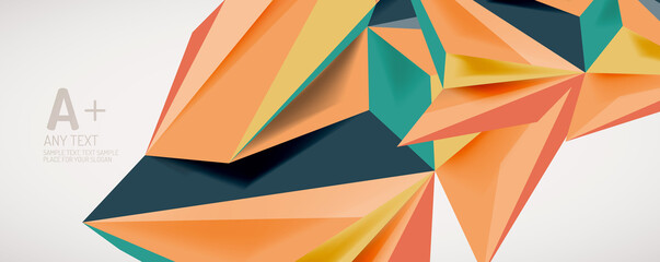 Vector triangle geometric backgrounds. Low poly 3d shape on light backdrop. Vector illustration for covers, banners, flyers and posters and other designs