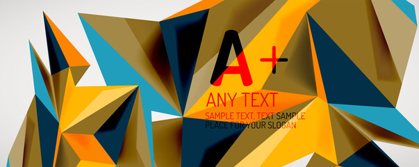 Vector triangle geometric backgrounds. Low poly 3d shape on light backdrop. Vector illustration for covers, banners, flyers and posters and other designs