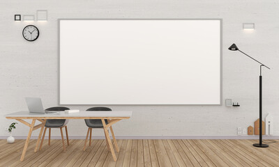 Classroom interior with big whiteboard for mockup minimal style, 3D rendering