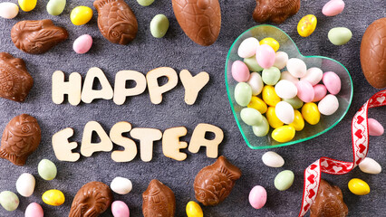 Canvas Print - happy easter and chocolate easter egg decoration