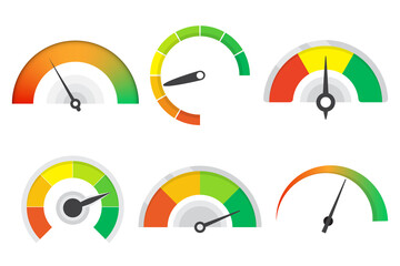 Poster - Set of different meter gauge element. Sustomer satisfaction meter collection. Set of level indicator icons