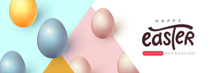 Wall Mural - modern easter banner background template with colorful eggs.
