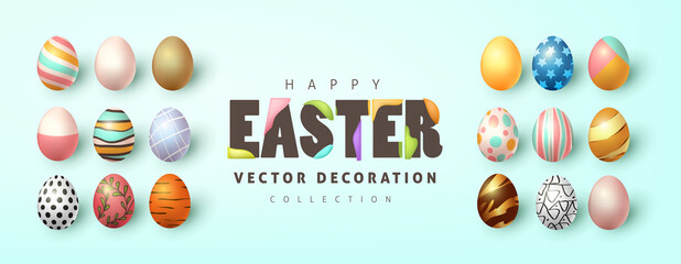 Wall Mural - traditional colored easter eggs with different ornaments.