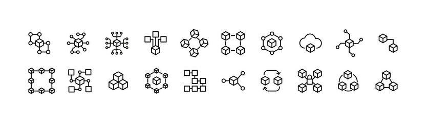 Poster - Stroke vector blockchain line icons.