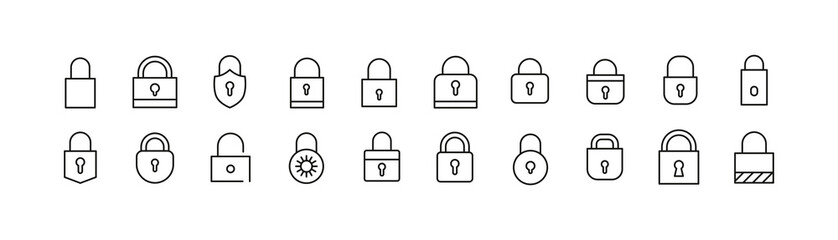 Wall Mural - Stroke vector lock line icons.