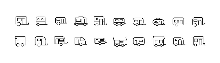 Sticker - Editable vector pack of caravan line icons.