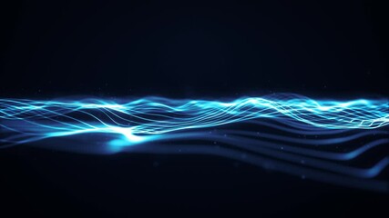 Poster - Abstract Mesh Wave Fx With Low Polygons Background Loop/ 4k animation of an abstract fractal digital background with glowing mesh lines and lens flare flickering and seamless looping