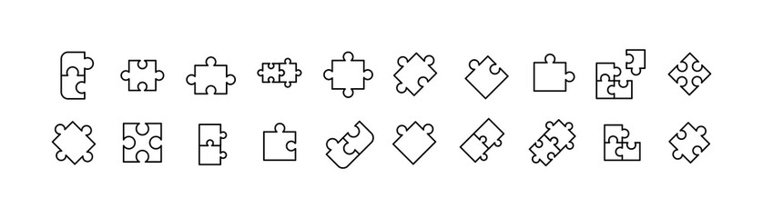 Poster - Stroke vector puzzle line icons.