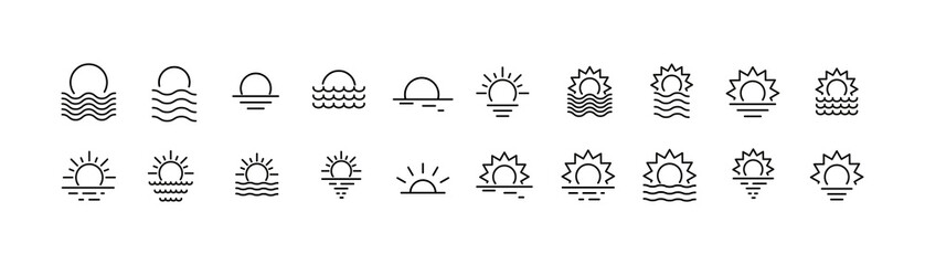 Wall Mural - Set of simple sunset line icons.