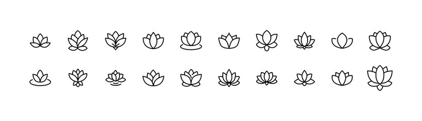 Sticker - Vector set of lotus thin line icons.