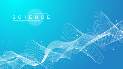 Fototapete - Geometric abstract background with connected lines and dots. Connectivity flow point. Molecule and communication background. Graphic connection background for your design. Vector illustration.