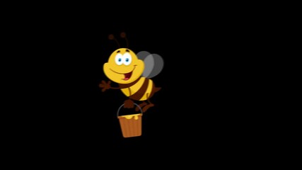 Wall Mural - Bee Cartoon Character Flying With Bucket. 4K Animation Video Motion Graphics Without Background