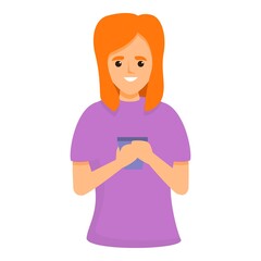 Poster - Girl take smartphone icon. Cartoon of girl take smartphone vector icon for web design isolated on white background