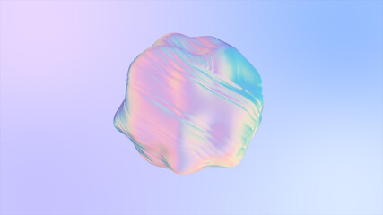 3D animation of an abstract smooth liquid shape. Holographic fabric ball with ripple and swirl. 3d illustration