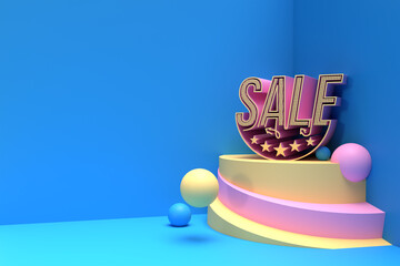 Wall Mural - 3D Render Sale Discount Banner Display Products Advertising. Flyer Poster Illustration Design.