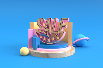 Wall Mural - 3D Render Sale Discount Banner Display Products Advertising. Flyer Poster Illustration Design.
