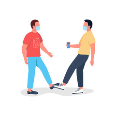 Poster - Covid feet greetings flat color vector faceless character. Meeting friends during corona virus pandemia. New reality isolated cartoon illustration for web graphic design and animation