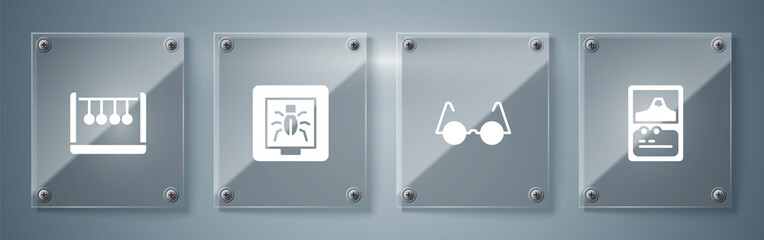 Aufkleber - set card game, eyeglasses, insects in frame and pendulum. square glass panels. vector.
