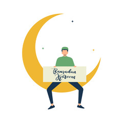 Wall Mural - Ramadan kareem greeting flat illustration with character