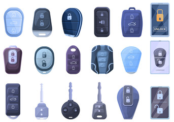 Poster - Smart car key icons set. Cartoon set of Smart car key vector icons for web design