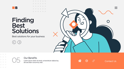 Wall Mural - landing page template of digital solutions business analytics and planning. modern flat style. vecto
