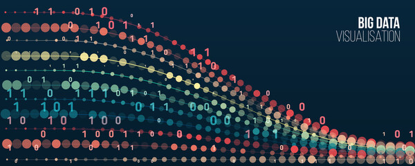 Aufkleber - Abstract stream information with ball array and binary code. Filtering machine algorithms. Sorting data. Vector technology background. Big data visualization. Information analytics concept.