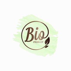 Wall Mural - Bio product watercolor design. Bio logo with leaf