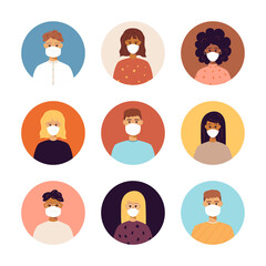 Sticker - People with Masks Portrait Icons