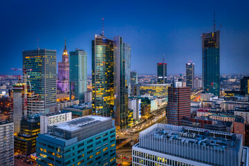 Wall Mural - Amazing cityscape of Warszawa at night, capital city of Poland.