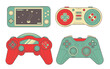 © Janna Mudrak - Seamless bright set with joysticks. Video game controller gaming cool print for boys and girls. Print for textiles, sportswear.