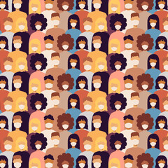 Sticker - Many People with Masks Seamless Pattern