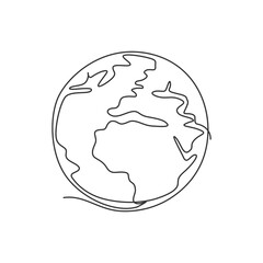 Poster - Single continuous line drawing of sphere global earth for logo label. World globe concept for study educational knowledge. Dynamic one line draw graphic vector illustration