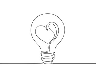 Poster - one continuous line drawing of shining lightbulb with power love icon logo emblem. creative attracti