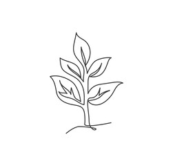Wall Mural - single continuous line drawing of green natural organic plant for farming logo label. agricultural b