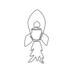 Poster - one single line drawing of rocket ship launch into outer space logo identity. future technology comp
