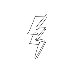 Poster - One continuous line drawing of thunder bolt light logo emblem. Power up electricity logotype icon template concept. Modern single line draw graphic design vector illustration