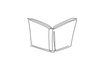Poster - Single continuous line drawing of open book for public library logo label. Window of knowledge logotype icon concept. Modern one line draw graphic design vector illustration