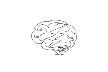 Poster - One single line drawing of light thunderbolt flash for electrical company logo identity. Energy strike icon logotype concept. Dynamic continuous line draw design vector graphic illustration