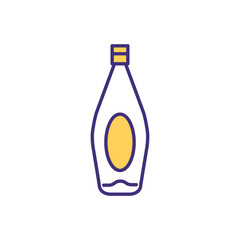 Sticker - Liquor bottle RGB color icon. Alcoholic fermented drink. Liquid substance. Cocktail, whiskey, rum. Glass bottle with distilled beverage, spirit. Alcohol content. Isolated vector illustration