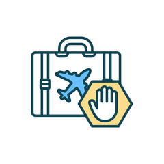 Sticker - Trip cancellation RGB color icon. Travel insurance. Refunding for flight bookings. Safety and security. Injury and weather-related conditions. Travelling abroad. Isolated vector illustration