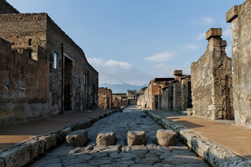 Wall Mural - View to cobblestone road in Pompeii.