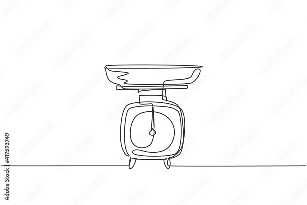 Kitchen Spring Scale Line Drawing Single continuous line drawing of classic kitchen scale for scaling ...