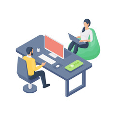 Poster - Man and woman using computers in office together
