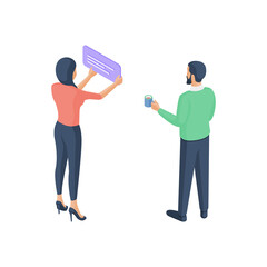 Poster - Man and woman analyzing digital data together