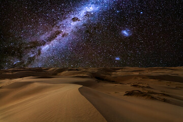 amazing views of desert under the night starry sky. in the arabian empty quarter desert, uae. rub' a