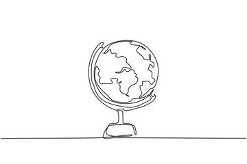 Poster - Earth globe. Continuous one line drawing of world map minimalist vector illustration design on white background. Isolated simple line modern graphic style. Hand drawn graphic concept for education